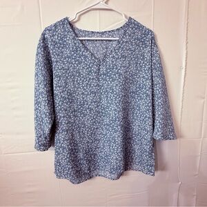 Blue Floral V-Neck Women's Top